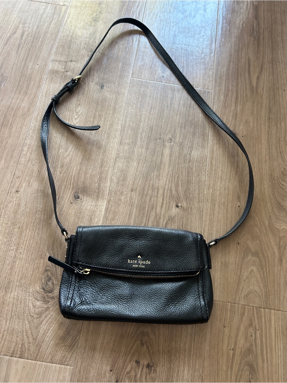 kate spade Black Pebbled Leather Crossbody Bag with Gold Hardware